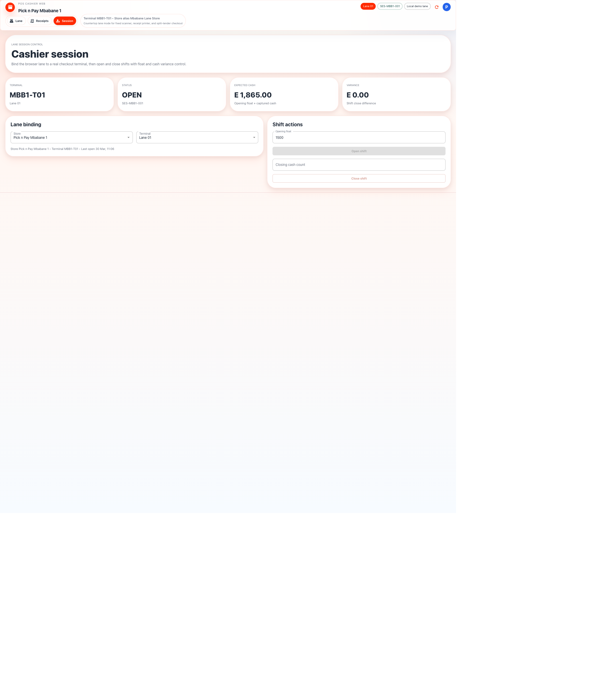 POS Cashier Web session